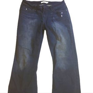 Levi's 514 curvy bootcut jeans. 5 pocket. Dark. Distressed.